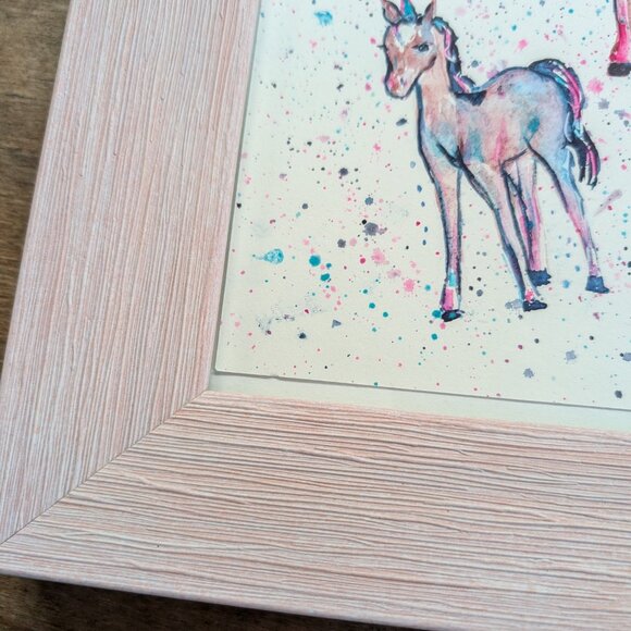 Original Watercolor - Galaxy Pink Unicorns on a Splatter Confetti Background - Picture 6 of 7